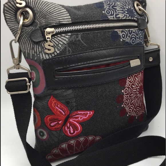 Desigual Handbags - DESIGUAL Gray Embroidered CROSS BODY Butterfly BAG